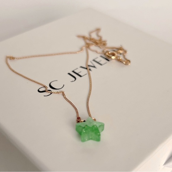 Star Necklace 18k Gold Plated Real Opal Stone Spring Green Star Necklace - Picture 4 of 14